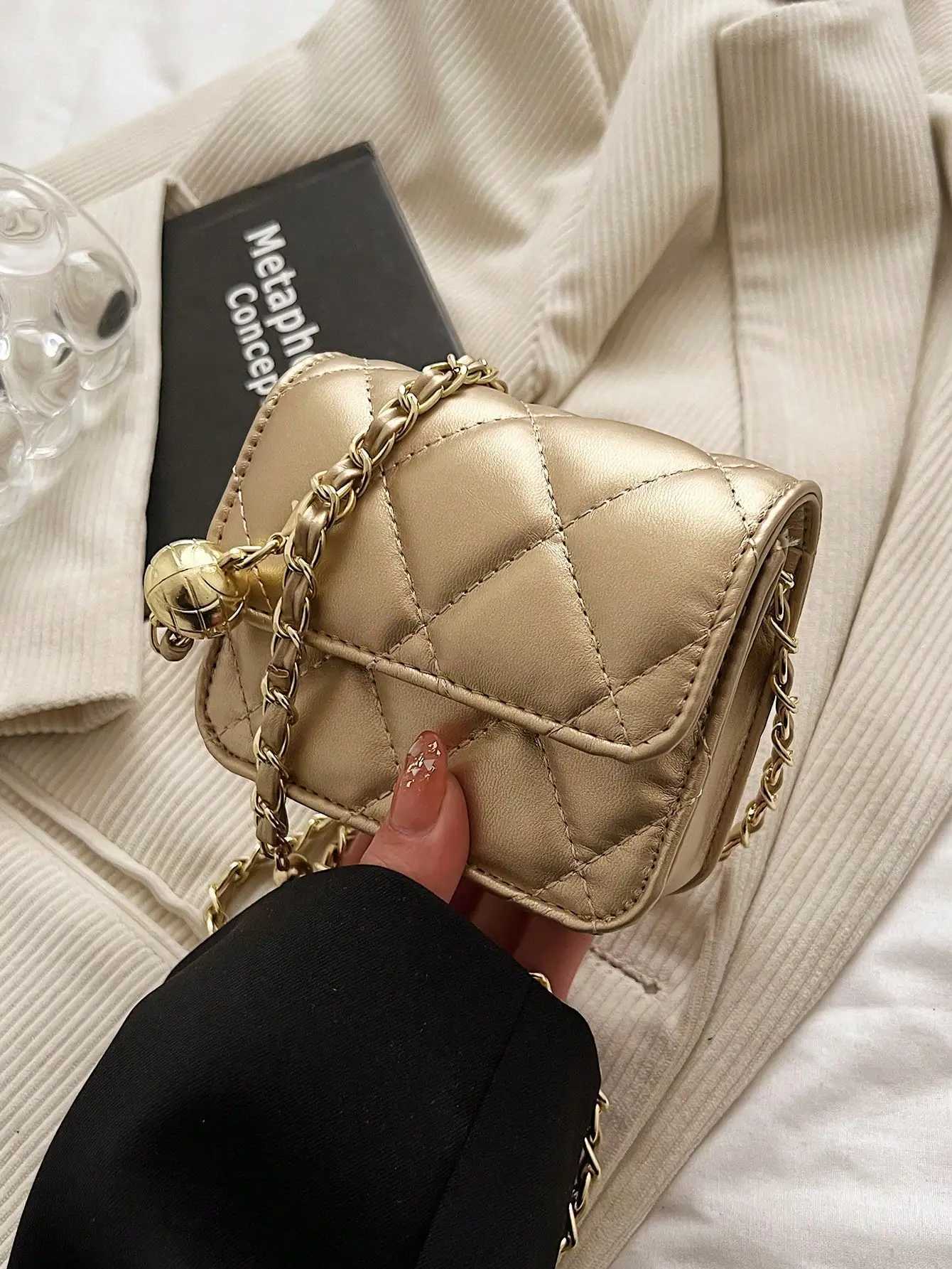 Simple And Versatile Texture Mini Bag With Gold Ball Chain Strap Shoulder Bag Crossbody Bag Purse Womens Bag K251222