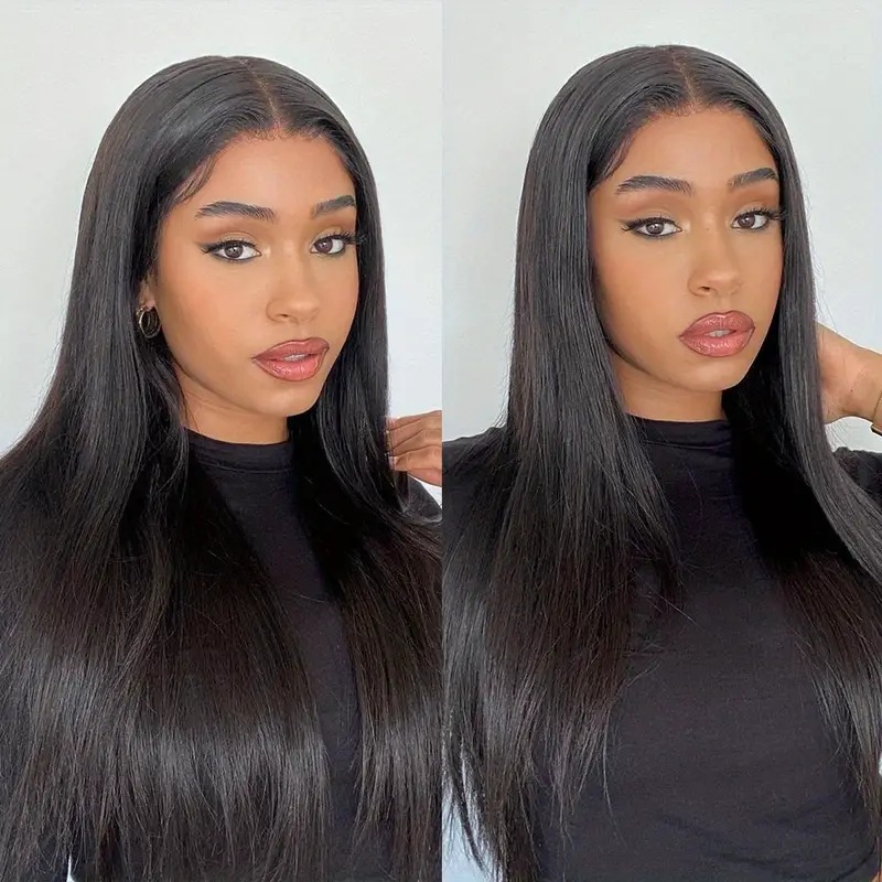 Natural Black Brazilian Wig for Women Front Lace Design, Long & Straight Hairstyle with Complete Head Covering.