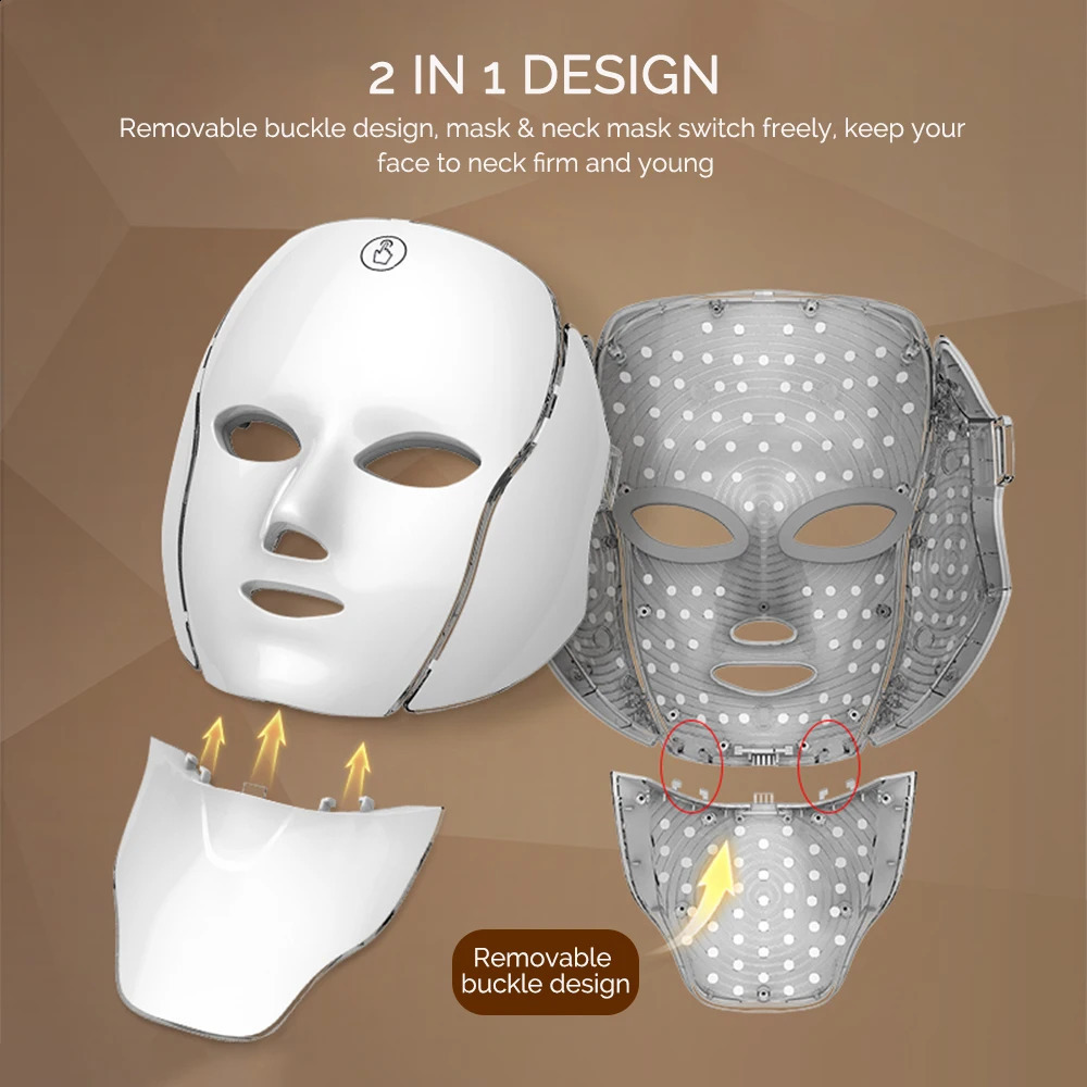 LED Facial Mask with Neck 7 Colors Light Red Light Facial Mask for -Aging Rejuvenation Brighten Skin Beauty Device 250814