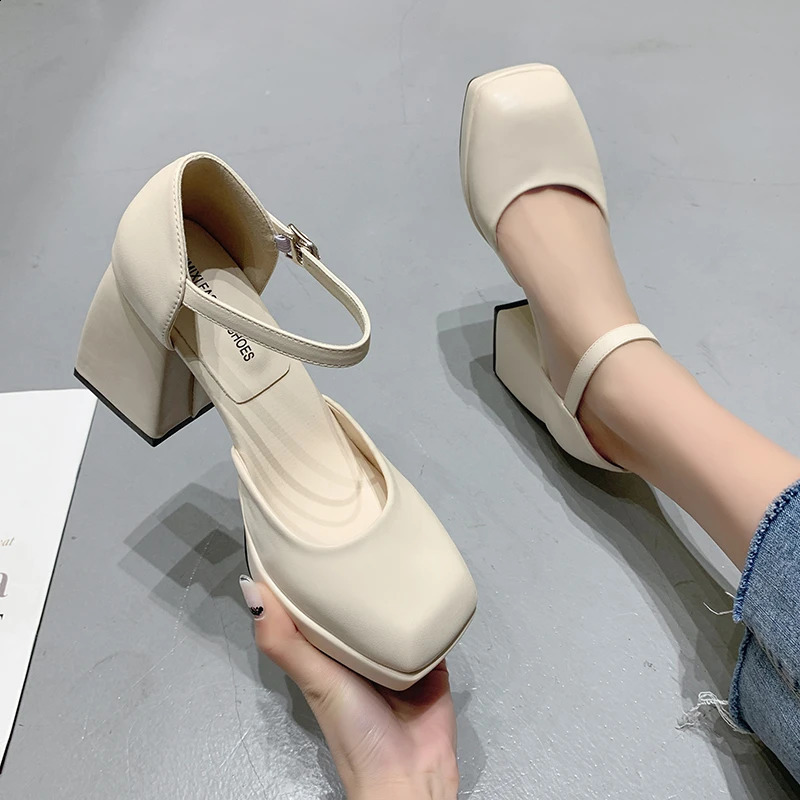 Thick-heeled High-heeled Shoes for Women Spring and Summer Waterproof Platform Simple Black Thick-soled Elegant Shoes 250815