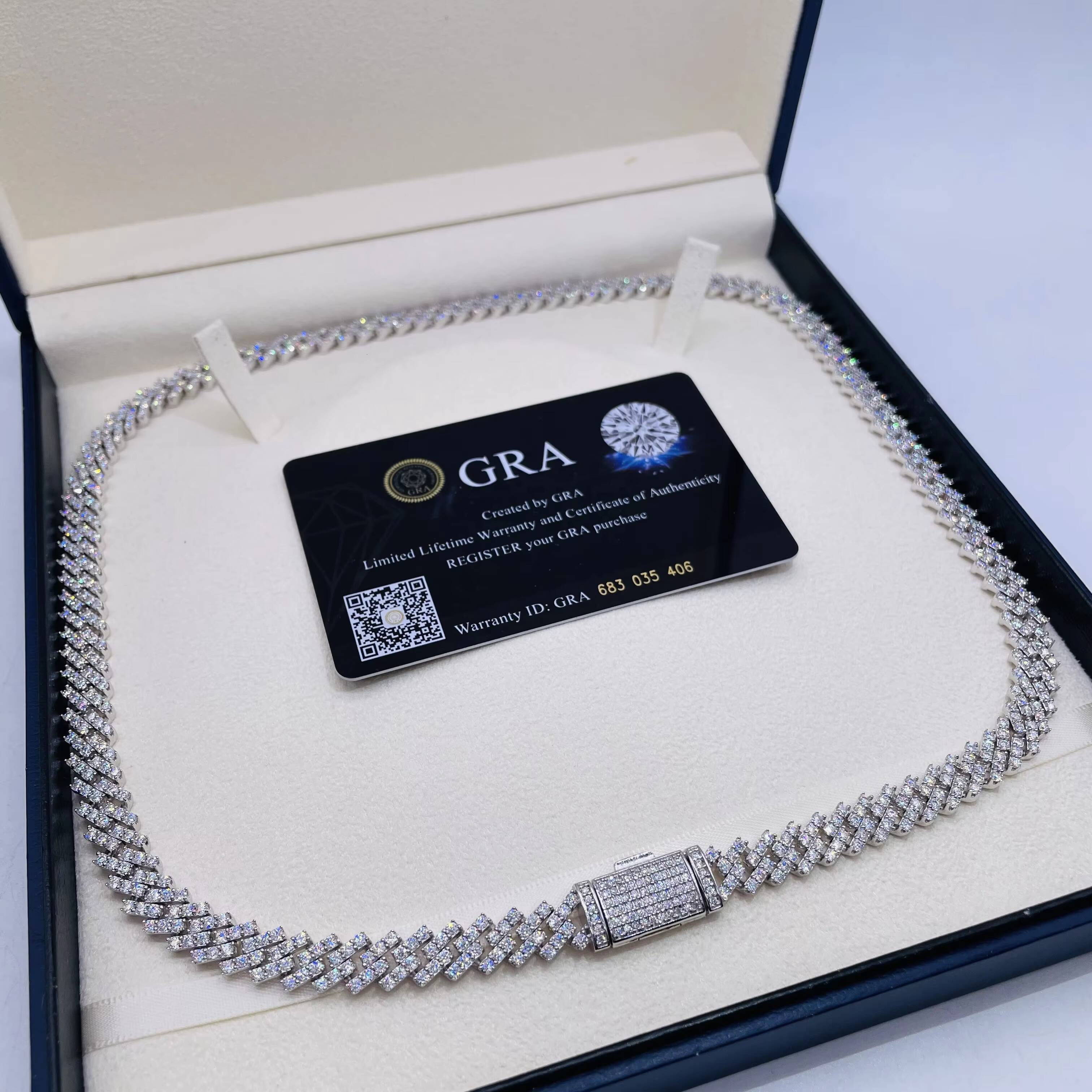 8mm Moissanite Hiphop Chain 925 Sterling Silver Fully VVS Moissanite Cuban Link Chain for Women