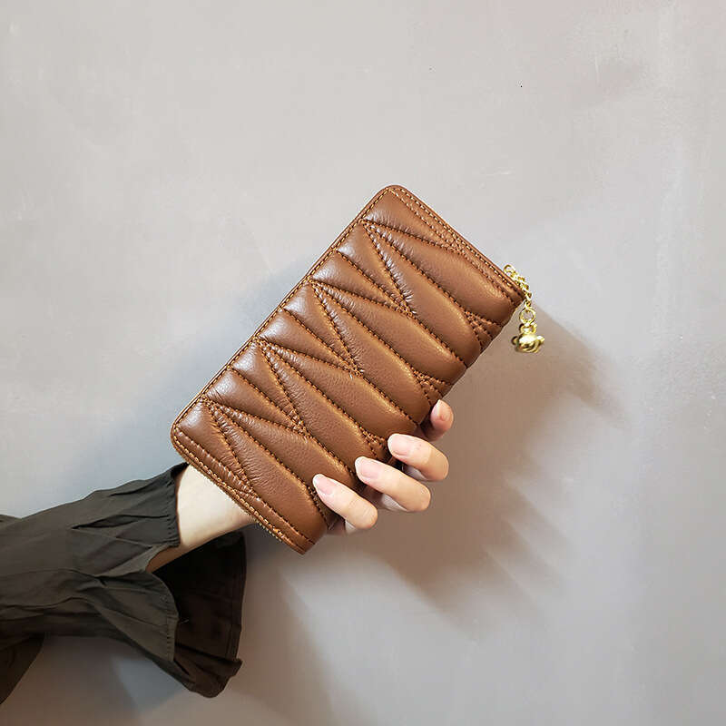INS New Style Dia Pattern Women's Small Long Student Coin Purse Phone Bag Card Holder Leather Wallet with Tassel