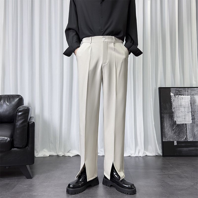 Spring and Autumn Casual Fashion Black Pants Straight Loose Wide-leg Pants Youth Simple Suit Trousers Elastic Split
