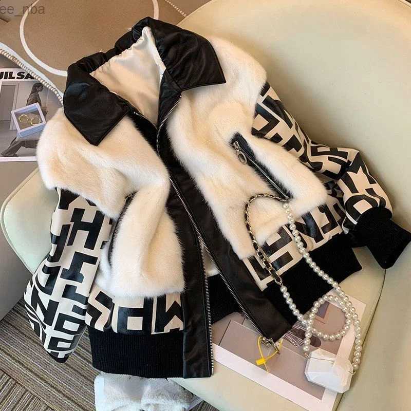 Vintage Fur Lamb Wool Pu Patchwork Zipper Jacket Fashion Printed Leather Streetwear Coat Female 2024 Autumn Winter 241223