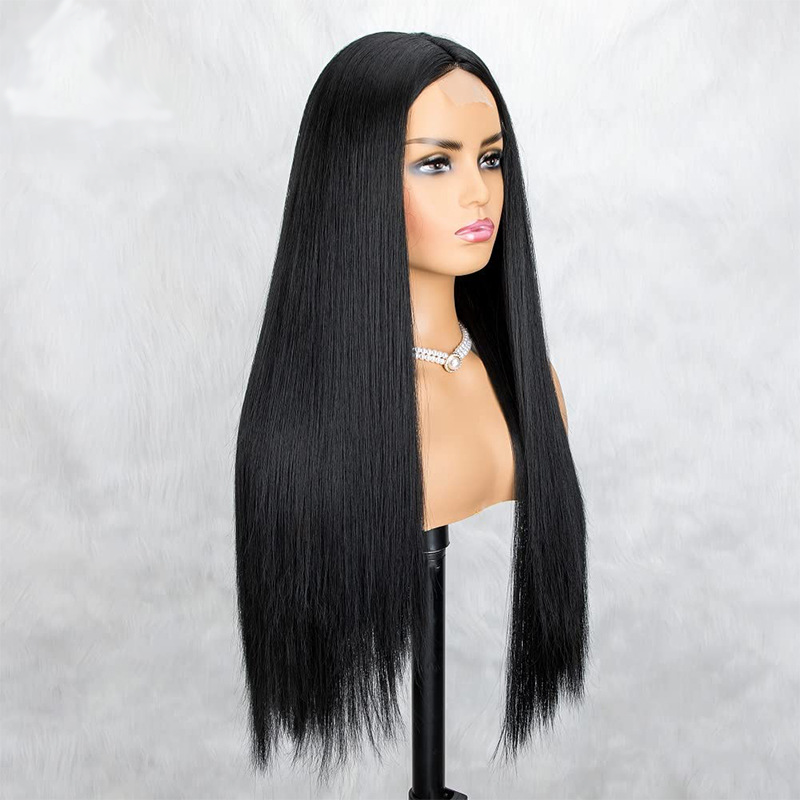 Natural Black Brazilian Wig for Women Front Lace Design, Long & Straight Hairstyle with Complete Head Covering.