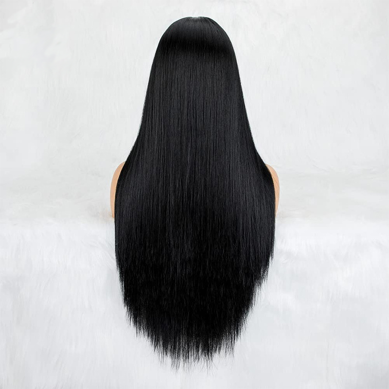 Natural Black Brazilian Wig for Women Front Lace Design, Long & Straight Hairstyle with Complete Head Covering.