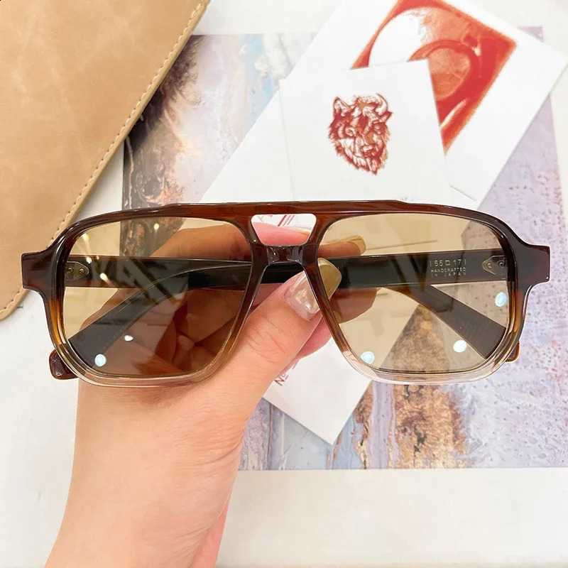 Ins Double Bridge Thick Heavy Acetate Sunglasses Uv400 Big Square Classical Men and Women Vintage Gift Eyeglasses with Case 250815