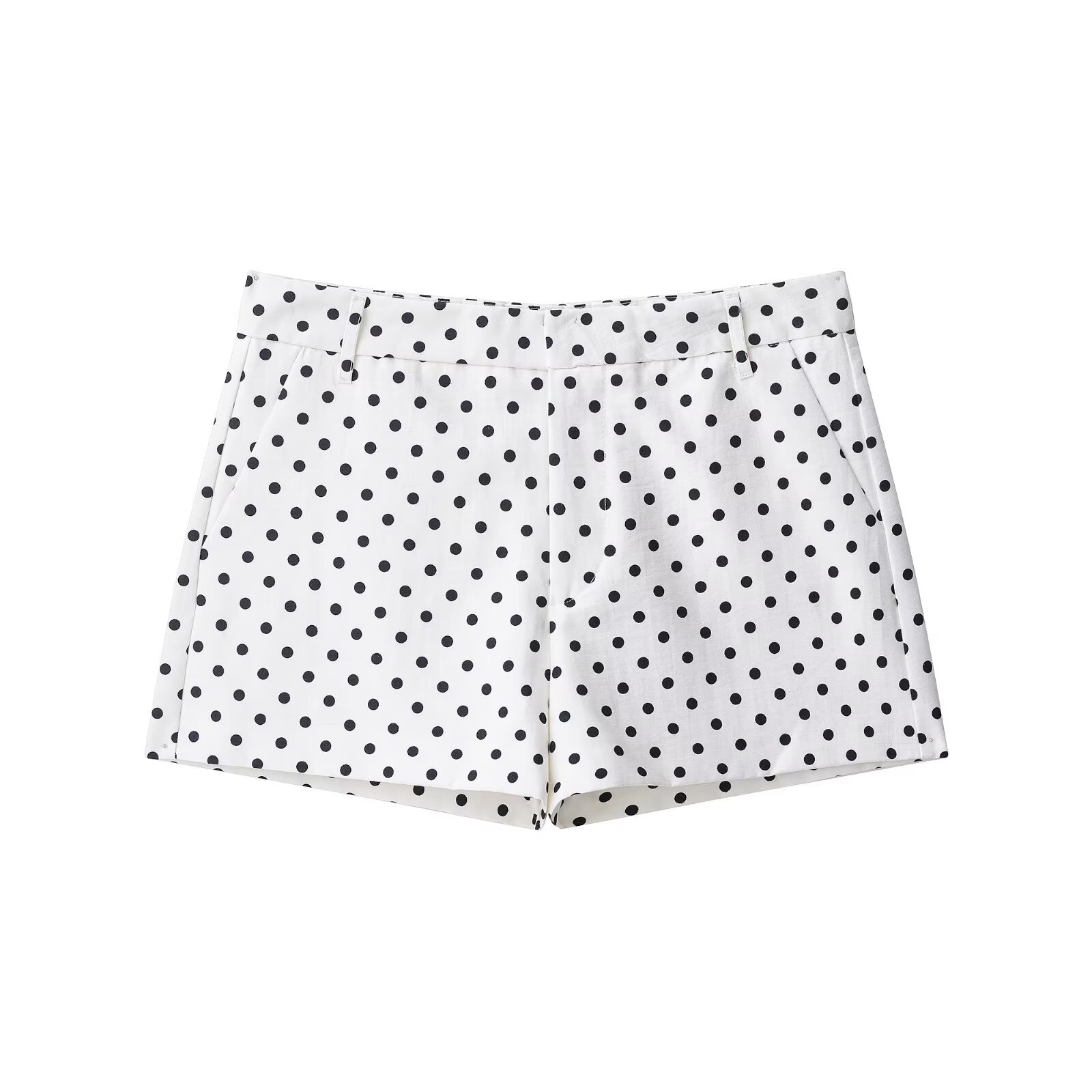 Polka Dot Jackets Woman 2 Piece Set Pocket Zipper Standing Collar Coats High Waist Short Pants Loose Sports Style Clothes