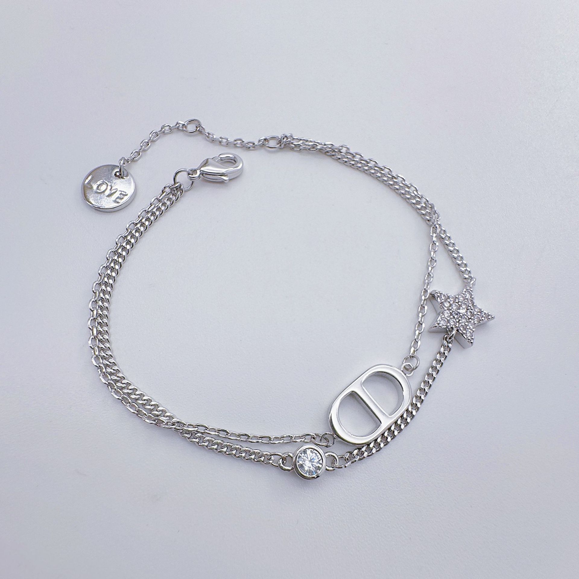 New Style High-End Bracelet Light Letter Pig Nose Star Inlaid Dia Double Layer Hand Jewelry