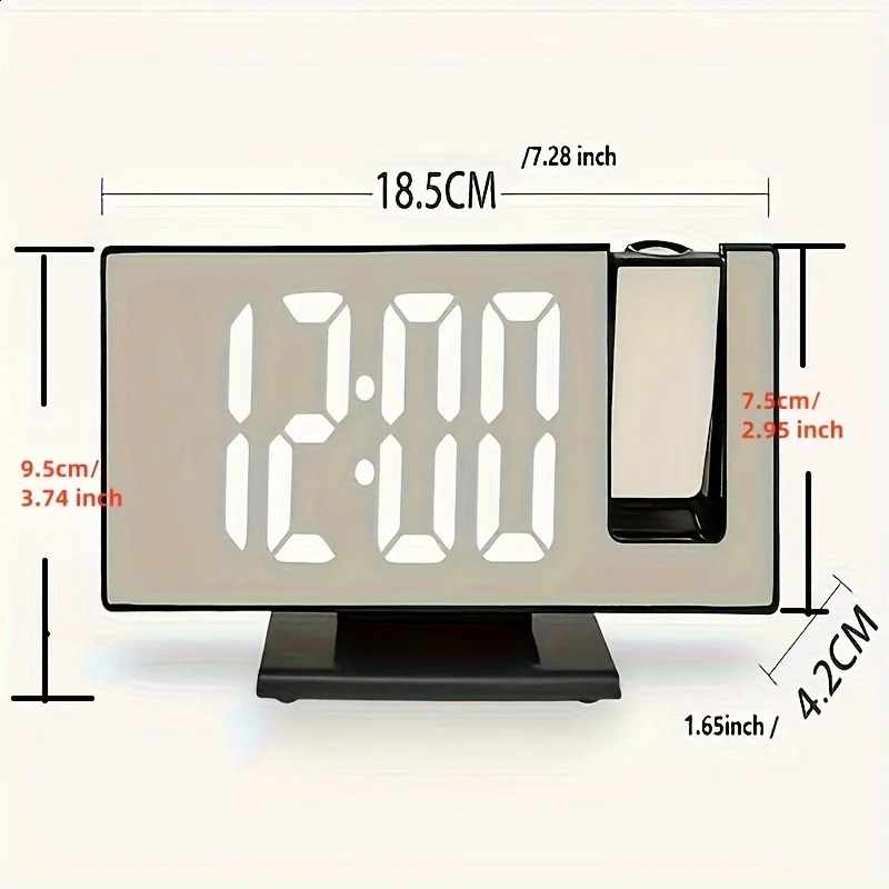 1PC Mirror multifunctional projection alarm clock Intelligent luminous clock Bedroom large screen projection clock 250805