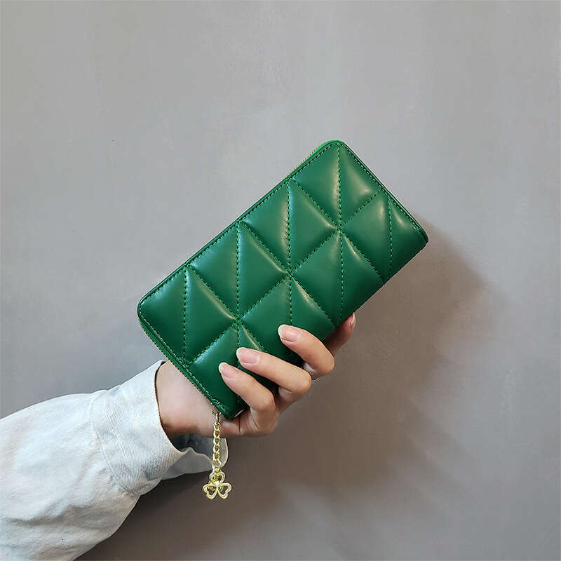 INS New Style Dia Pattern Women's Small Long Student Coin Purse Phone Bag Card Holder Leather Wallet with Tassel