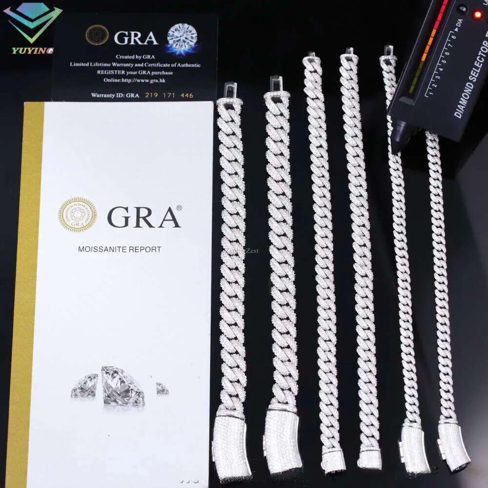 Hot-sale Iced Out 6mm-13mm Vvs Moissanite Dia Chain S Sterling Sier Cuban Link for Men Hiphop Fine Jewlery Necklaces