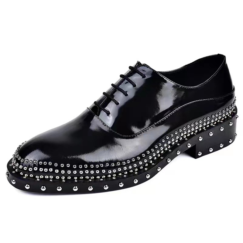 Silver Rivets Genuine Leather Business Men Dress Shoes Retro Patent Leather Oxford Shoes for Men Lace-Up Boots Eu Size 37-46