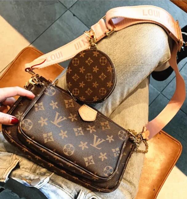 Wallets High quality old Three piece set Shoulder bag Women bags Cross body Purse Messenger Bags Flowers Designer bag PU Leather Handbags Brown flower