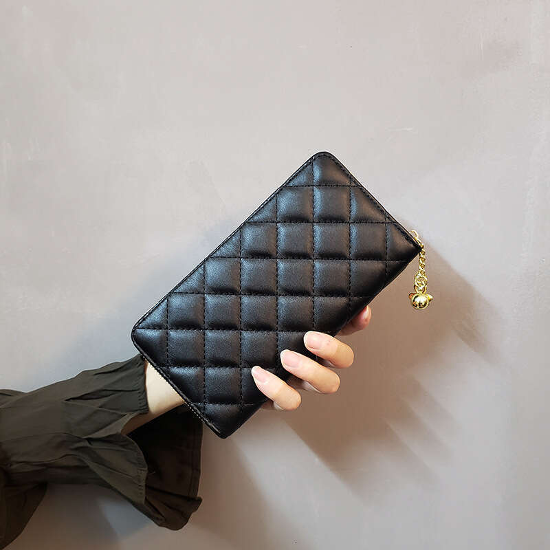 INS New Style Dia Pattern Women's Small Long Student Coin Purse Phone Bag Card Holder Leather Wallet with Tassel