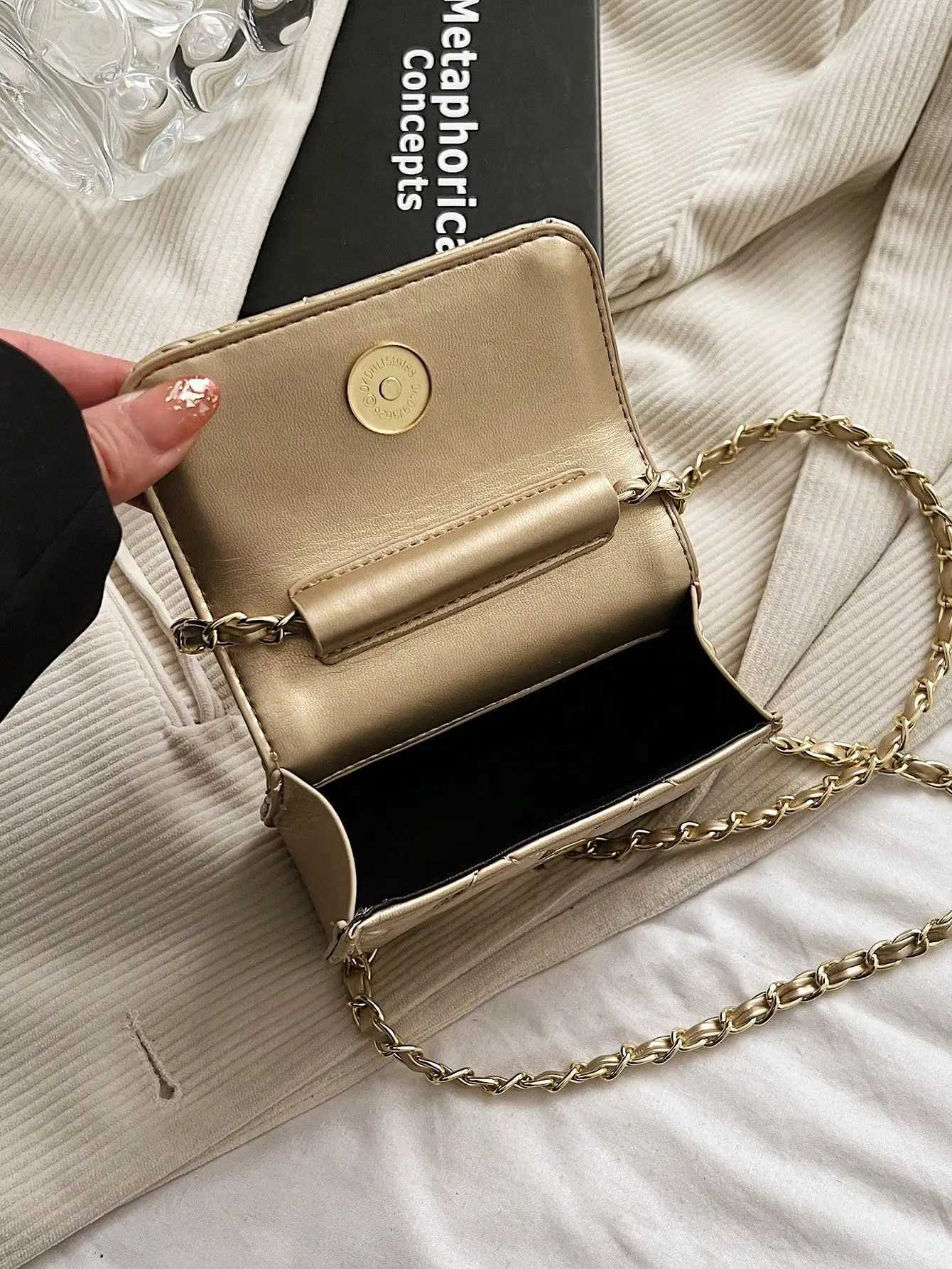 Simple And Versatile Texture Mini Bag With Gold Ball Chain Strap Shoulder Bag Crossbody Bag Purse Womens Bag K251222