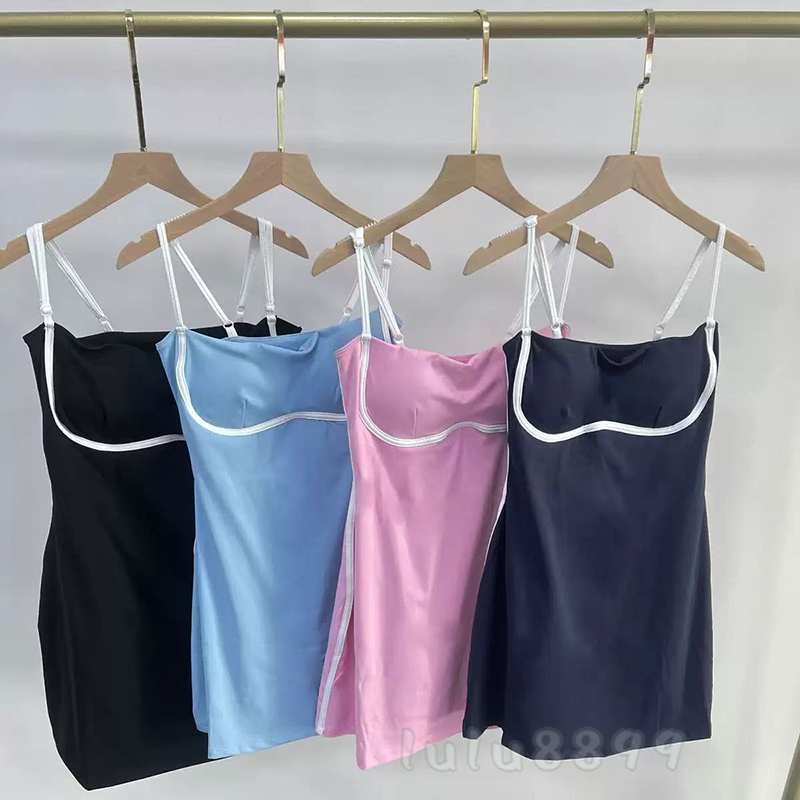 New Stripe Color-blocking Sexy Sling Yoga Tennis Dress Light Breathable Outdoor Golf Sports Anti Wardrobe Malfunction Sports Skirt Design Yoga Dress