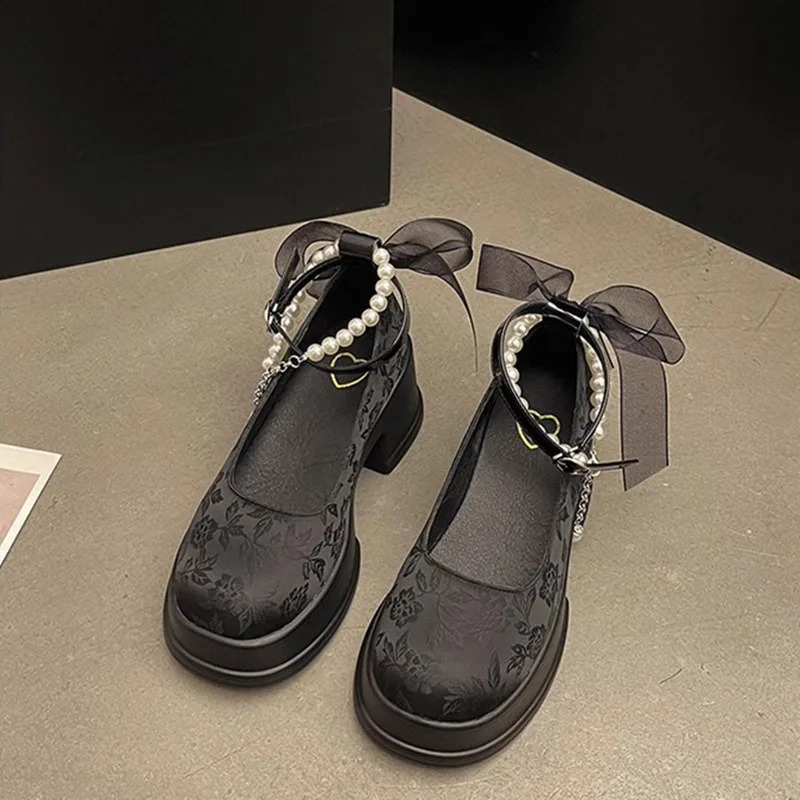Spring Women Thick Platform Mary Janes Lolita Shoes Summer Bow Chain Party Pumps Fashion Oxford Shoes Zapatos De Mujer 250815