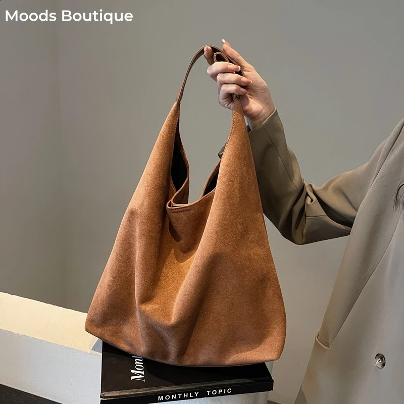 MOODS Casual Shoulder Tote Bag Set For Women 2-IN-1 Suede Pure Color Large Capacity Shopper Tote Winter Handbags Female 250815