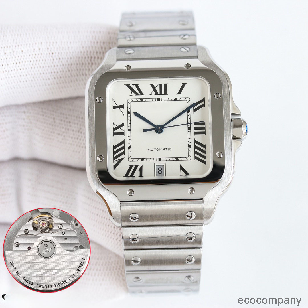 Top quality santoss watch mens watch super clone watches designer watches men 1847MC movement date display 100m waterproof sapphire glass watch with box V1HP