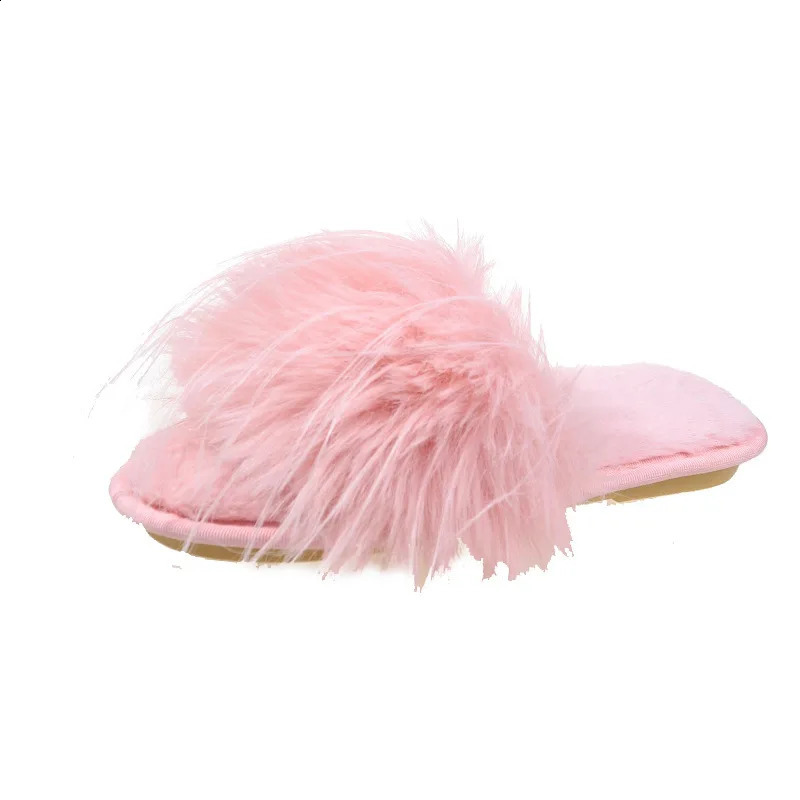 Wedding Bride Fashion Flats Feather Furry Casual Home Shoes Female Footwear Autumn Women Slippers Outdoor Beach Slides 250812