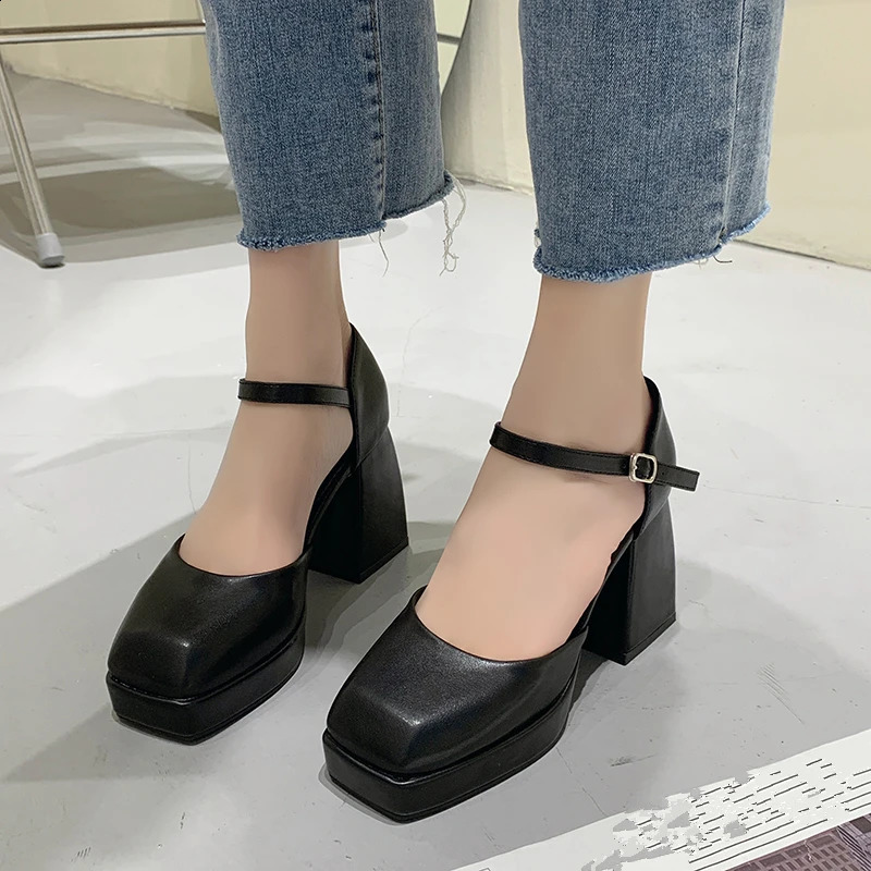 Thick-heeled High-heeled Shoes for Women Spring and Summer Waterproof Platform Simple Black Thick-soled Elegant Shoes 250815