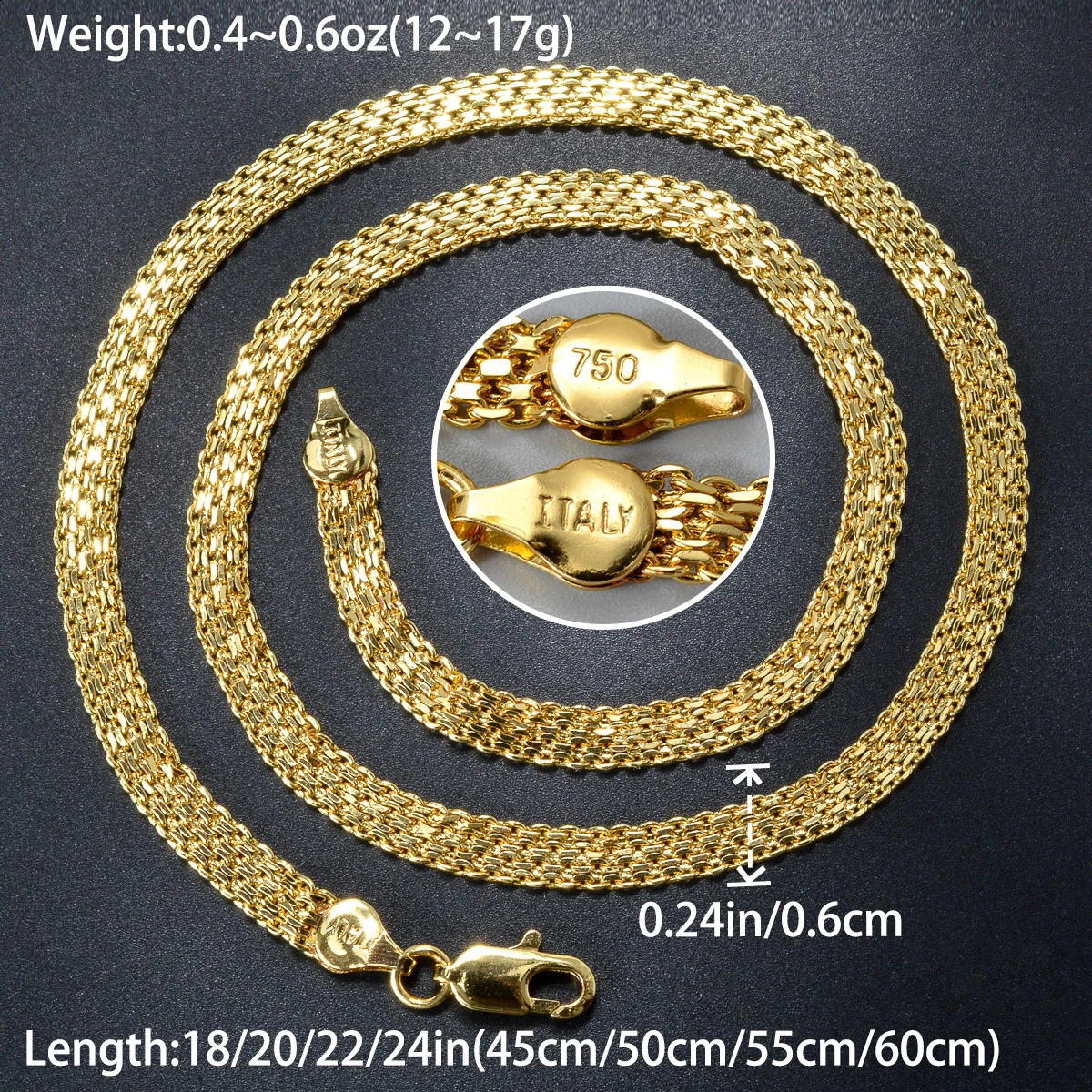 Fashion Copper Italy 750 18k gold plated Woven Milan Chain Necklace For Women 250814