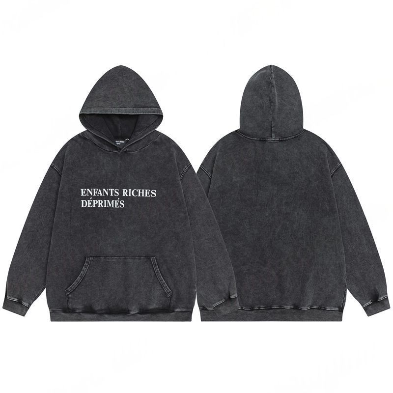 2025 Mens Hoodies Sweatshirts Vintage Hiphop Street Enfants Riches Hoodies Tie Dye Gradient Washed Gray Letter Print Sweatshirt Men Women ERD Hoody