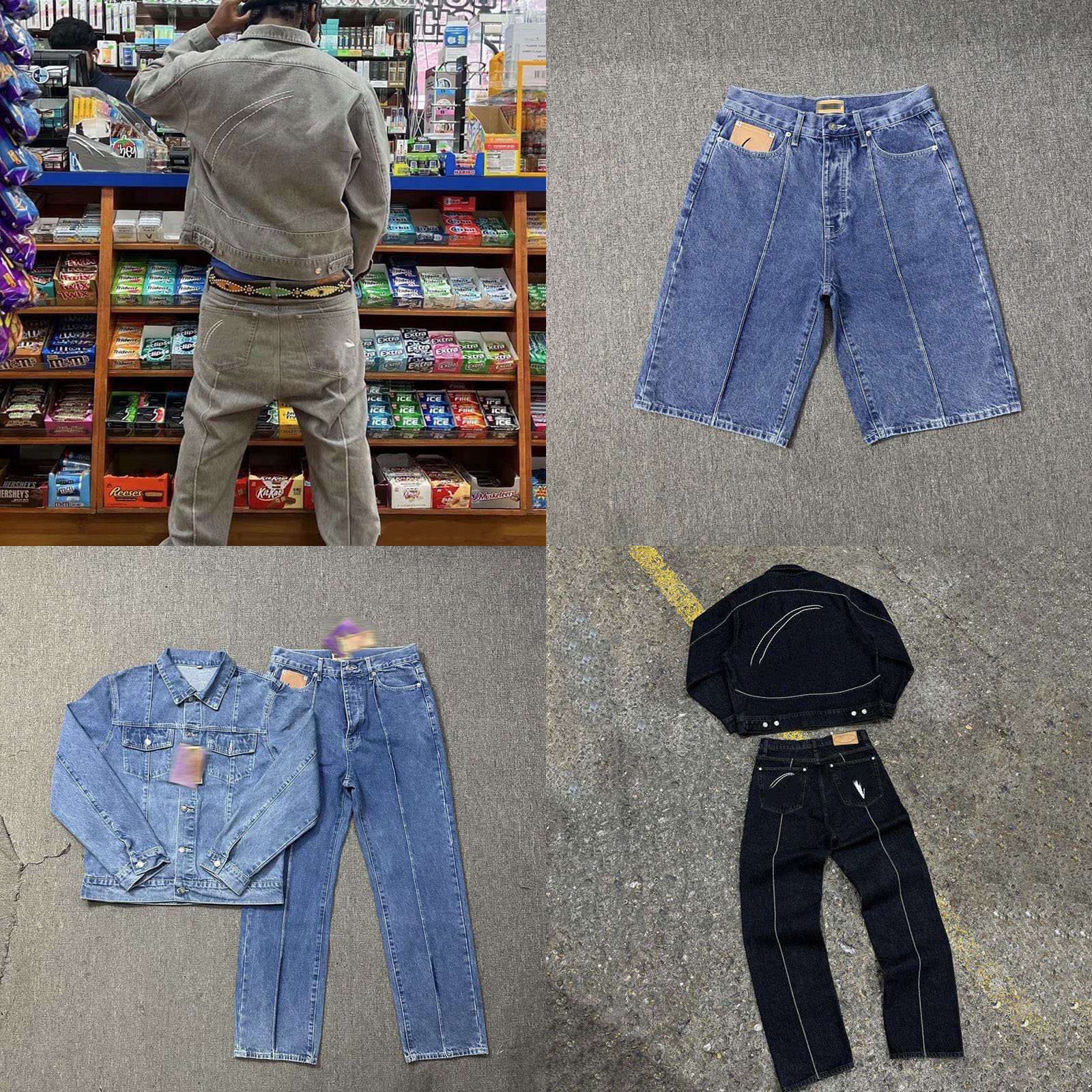 Designer Men's Tracksuits Embroidered Logo Vintage Hip Hop Denim Suit High Street Denim Jacket Loose Straight Jeans Streewear Two Piece Set