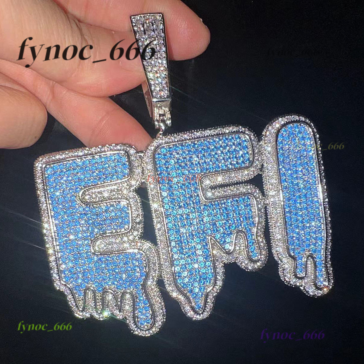Customized Name Necklaces Iced Out Sky Blue Cubic Moissanite Letters Pendant Personalized Fashion Hip Hop Jewelry for Gift