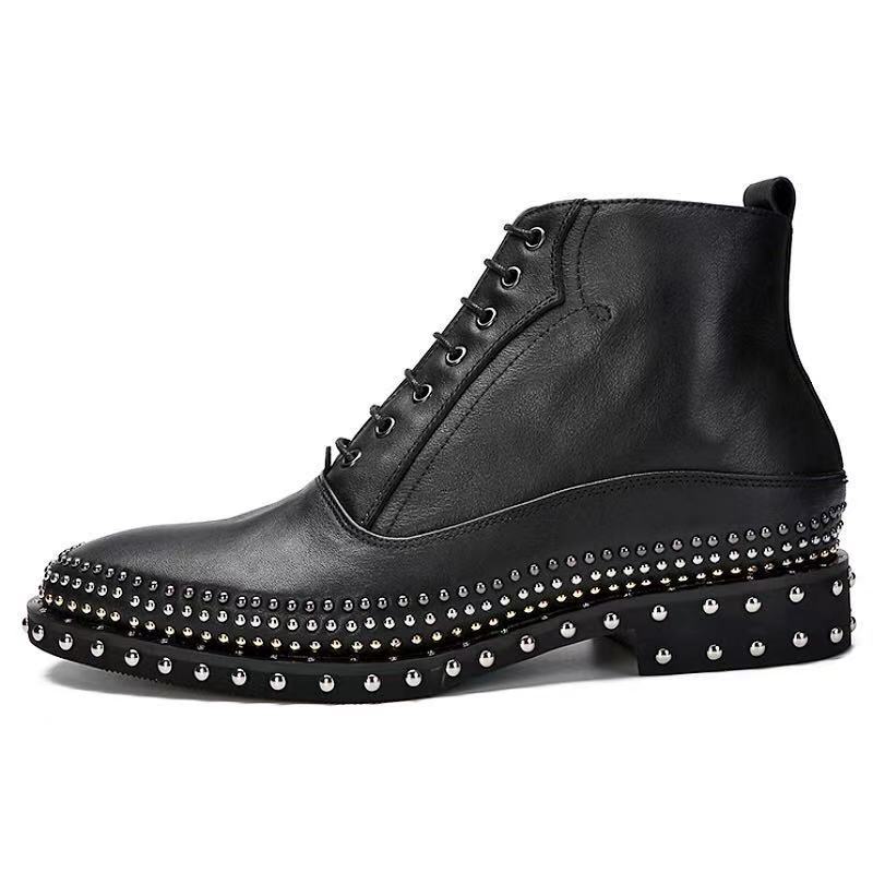 Silver Rivets Genuine Leather Business Men Dress Shoes Retro Patent Leather Oxford Shoes for Men Lace-Up Boots Eu Size 37-46