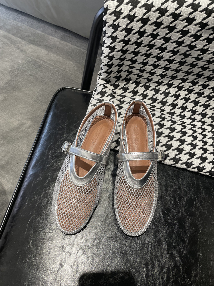Fashionable and comfortable temperament women's single shoes round toe mesh one-button women's shoes flat shoes
