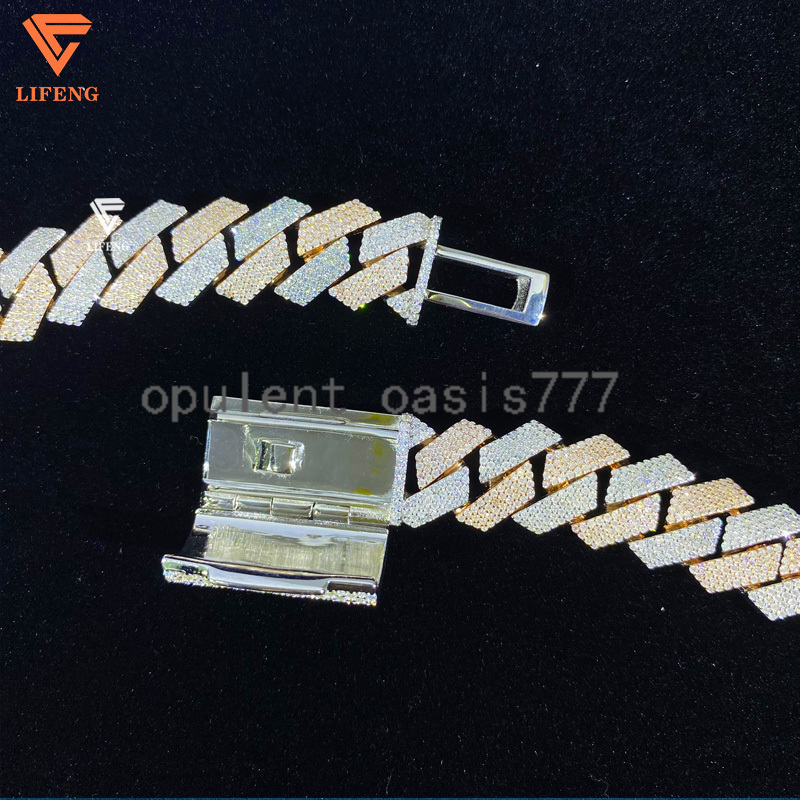 Custom 15mm Two-Tone Rose Gold Plated Miami Cuban Link Chain VVS Moissanite Diamond 925 Sterling Silver Charm Necklace Bracelet