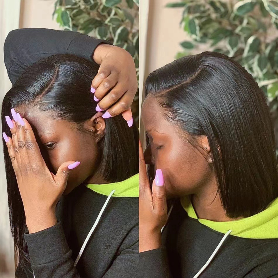 Bob-length straight hair lace front wig pre-plucked natural short style,heat-resistant and dyeable wig