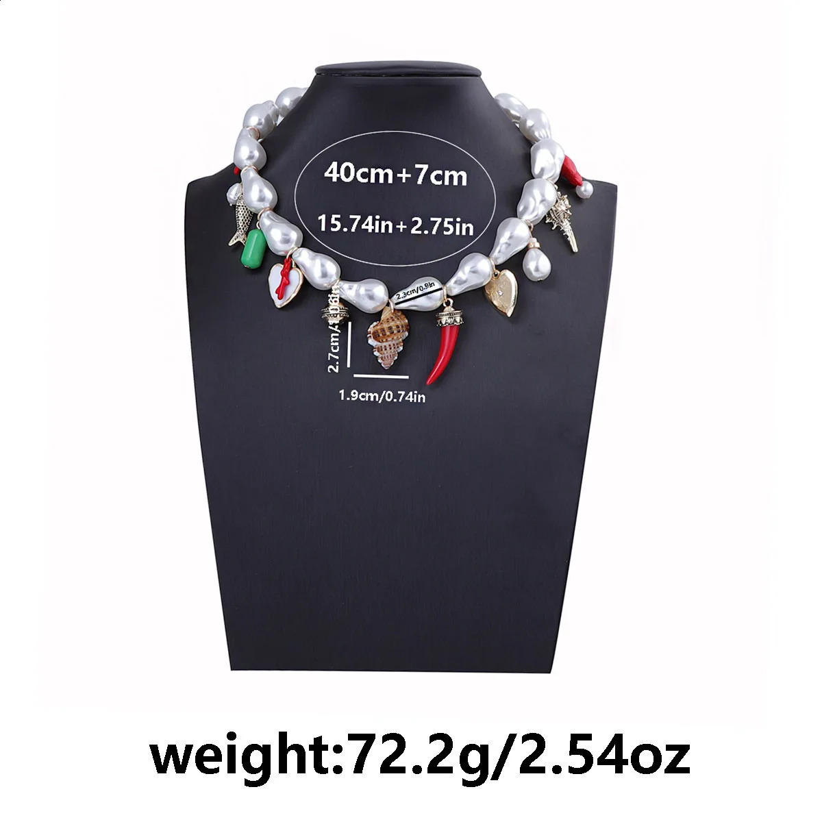 HangZhi Fashionable Baroque Imitation Pearl Heart Ceramic Small Fish Conch Multi Pendant Necklace Vintage Jewelryfor Women 250807