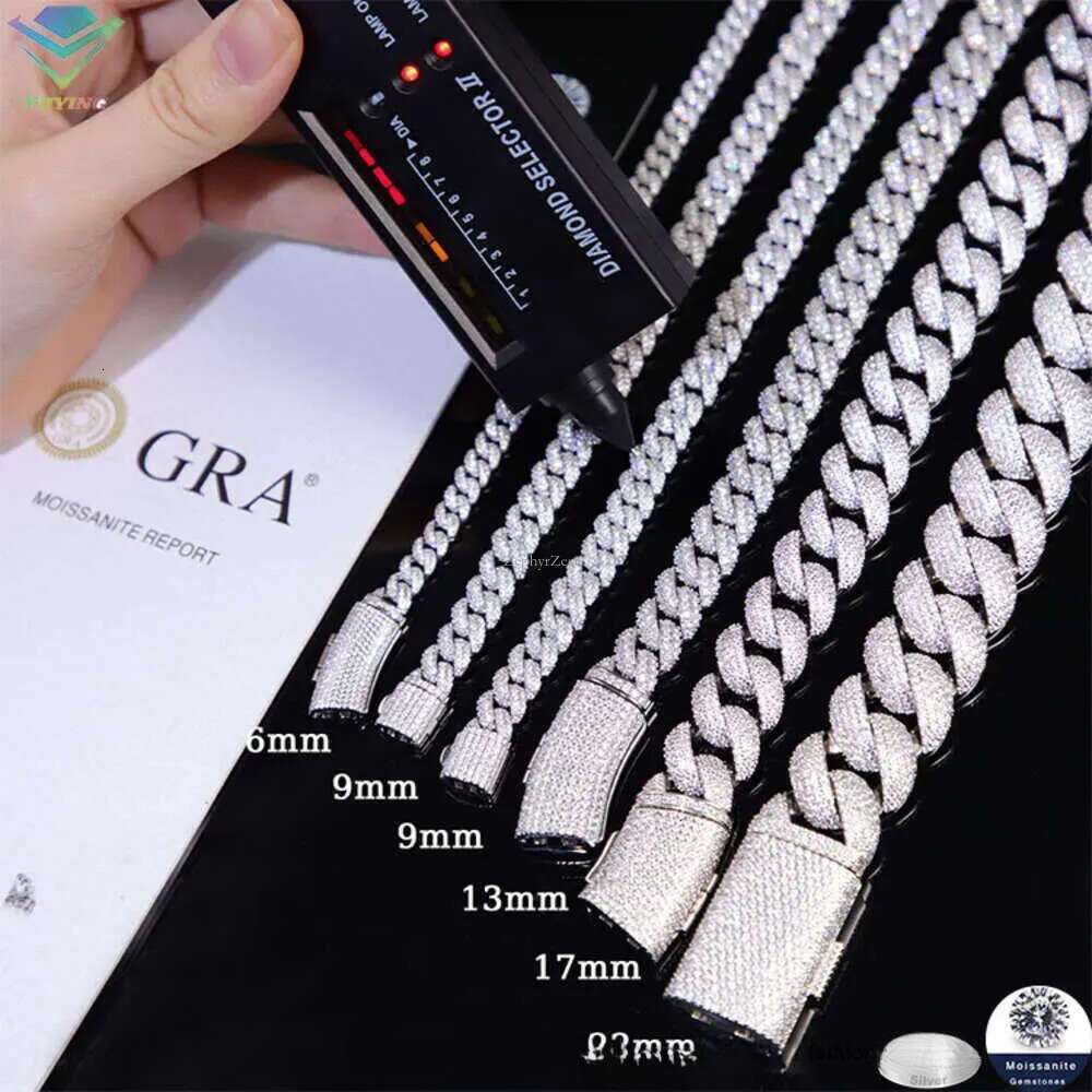 Hot-sale Iced Out 6mm-13mm Vvs Moissanite Dia Chain S Sterling Sier Cuban Link for Men Hiphop Fine Jewlery Necklaces