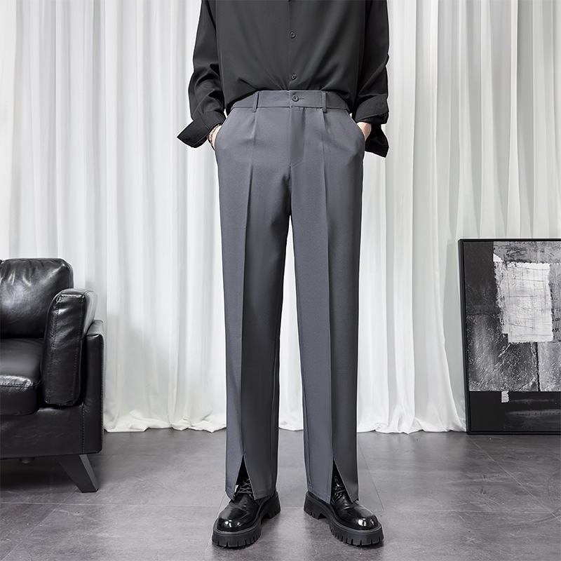 Spring and Autumn Casual Fashion Black Pants Straight Loose Wide-leg Pants Youth Simple Suit Trousers Elastic Split