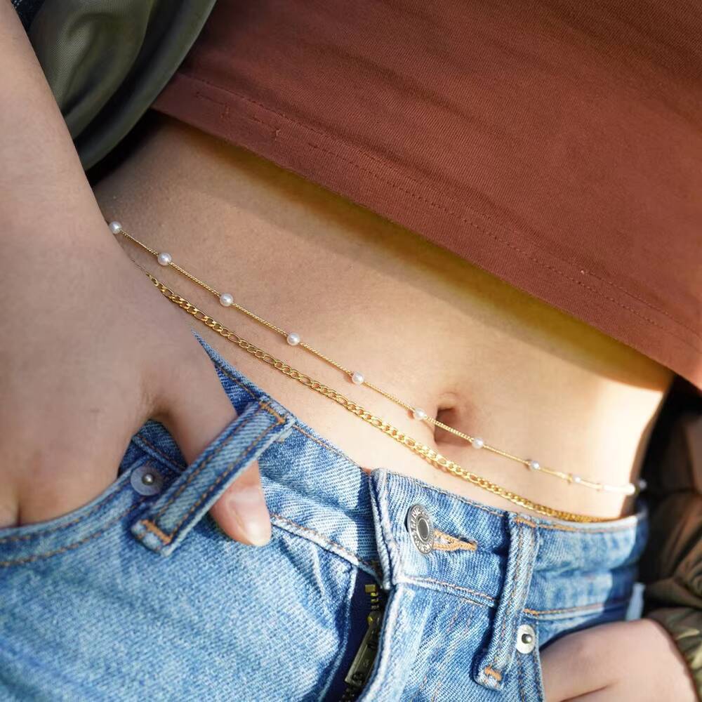 Dina Summer Trend Waterproof Bikini Jewelry Body Chain Stainless Steel Jewelry Bow Butterfly Charms Chain Belly Chain for Women