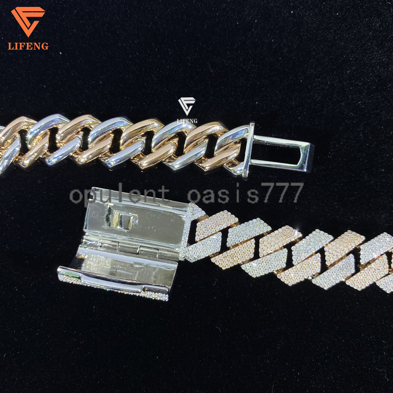 Custom 15mm Two-Tone Rose Gold Plated Miami Cuban Link Chain VVS Moissanite Diamond 925 Sterling Silver Charm Necklace Bracelet