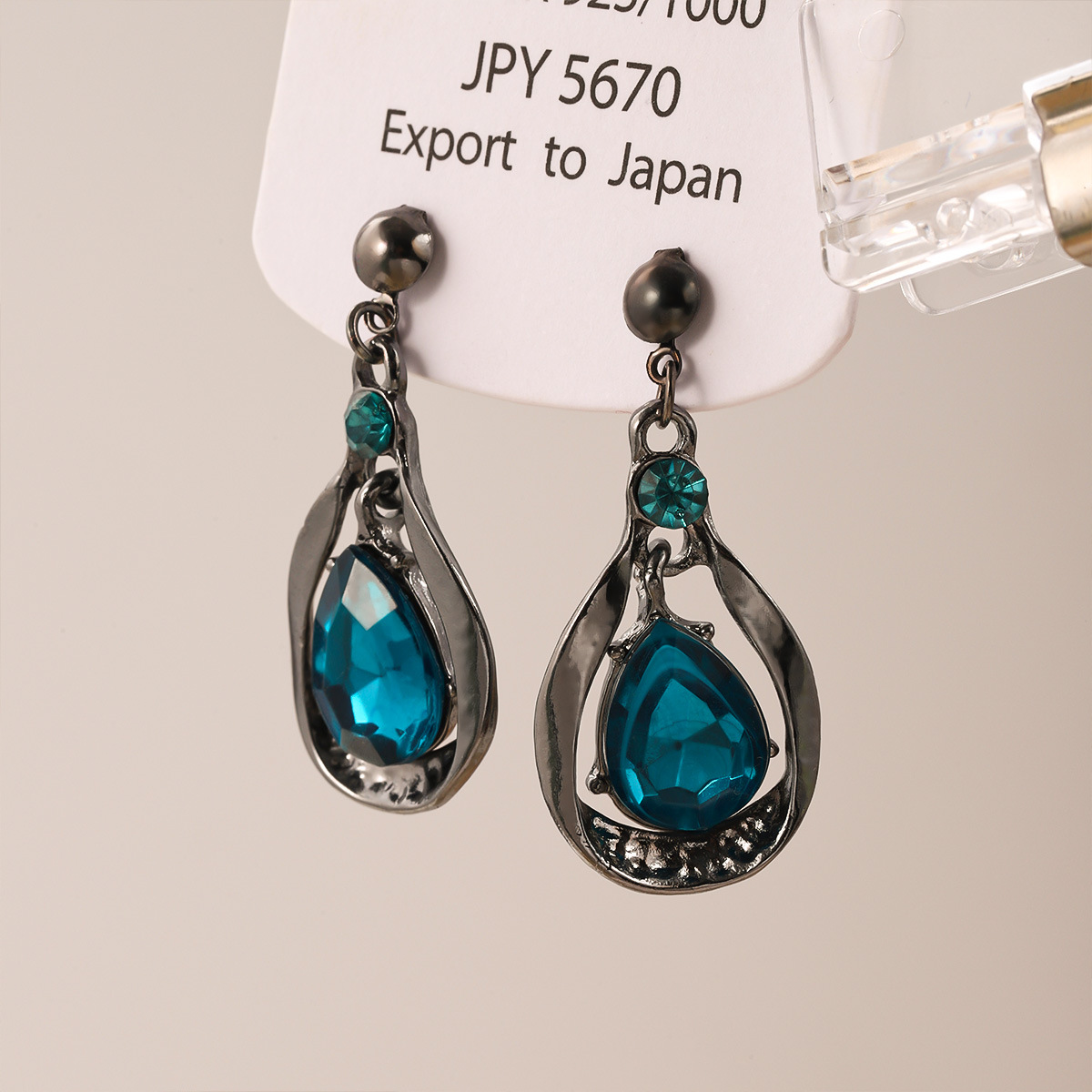 Blue Crystal Drop Earrings for Women Teardrop Dangle Sterling Silver Hooks Versatile Evening Daily Jewelry