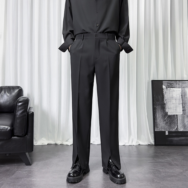 Spring and Autumn Casual Fashion Black Pants Straight Loose Wide-leg Pants Youth Simple Suit Trousers Elastic Split