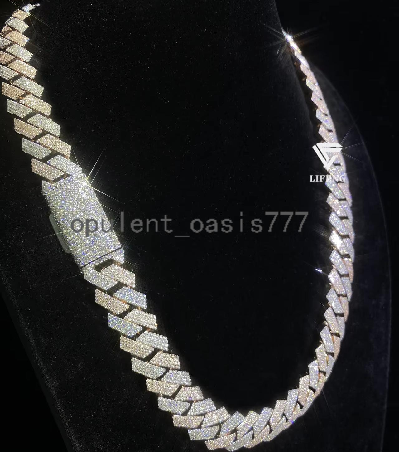 Custom 15mm Two-Tone Rose Gold Plated Miami Cuban Link Chain VVS Moissanite Diamond 925 Sterling Silver Charm Necklace Bracelet
