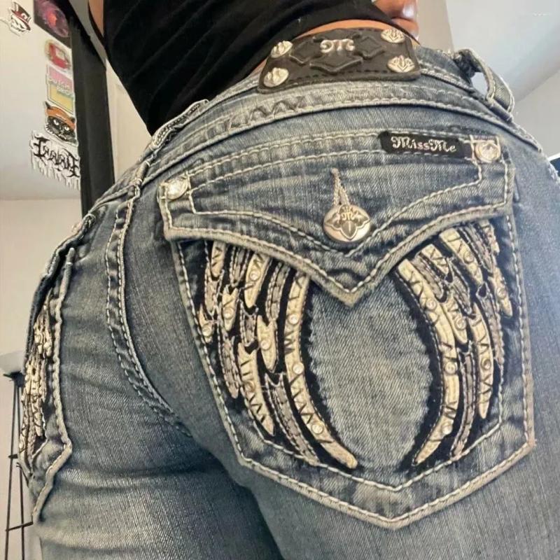 Women's Jeans Harajuku Retro Y2k Women Streetwear Apple Embroidery Slim Fit Hip Hop Gothic High Waisted Wide Leg Z260313