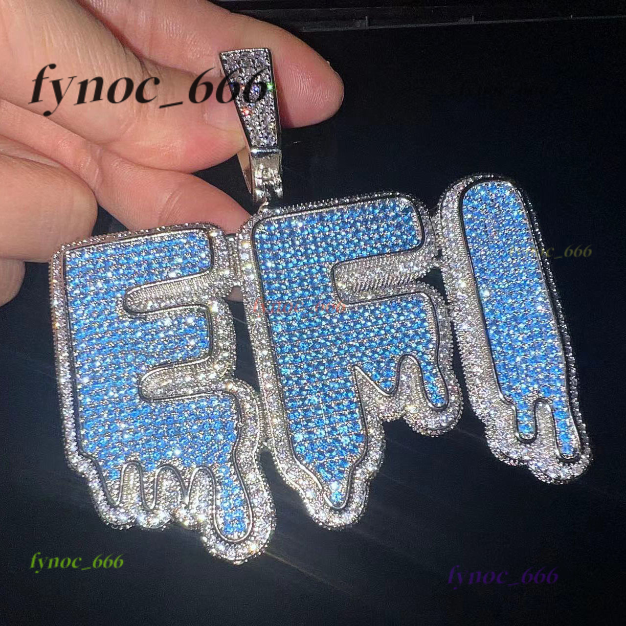 Customized Name Necklaces Iced Out Sky Blue Cubic Moissanite Letters Pendant Personalized Fashion Hip Hop Jewelry for Gift