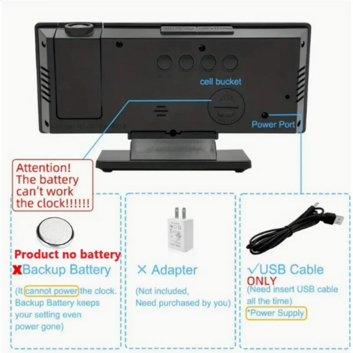 1PC Mirror multifunctional projection alarm clock Intelligent luminous clock Bedroom large screen projection clock 250805