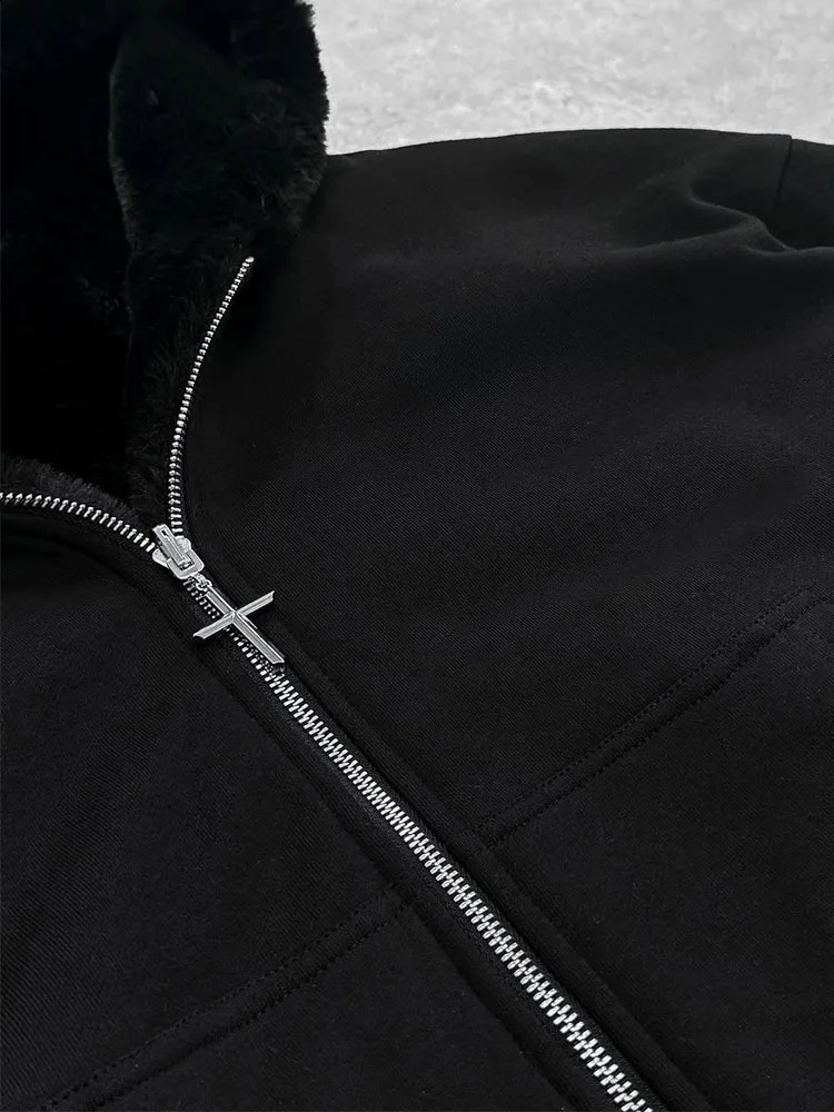 Autumn Winter Retro Fashion Leopard Print Two Sides Wear Loose Zip Up Hoodie Men High Street Punk Casual Oversized Sweatshirts 250814