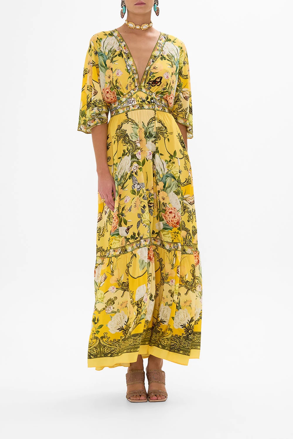 Australian designer Camilla dress 100% Silk Yellow printed dress