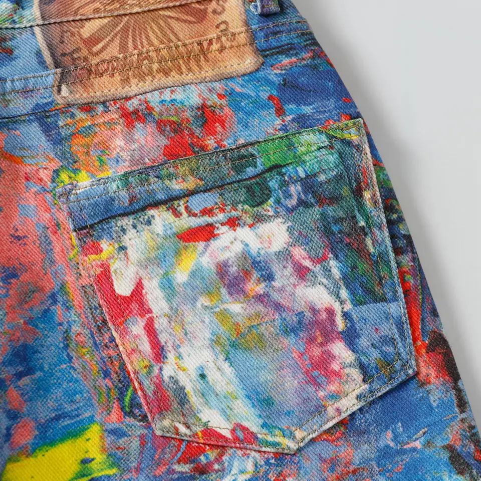 Street Style Graffiti Baggy Jeans Men Distressed Rainbow Random Painting Pattern Straight Wide Leg Pants Hiphop Y2k Trousers 250815