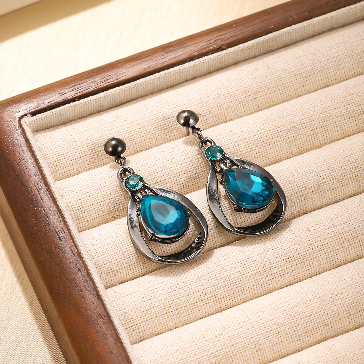 Blue Crystal Drop Earrings for Women Teardrop Dangle Sterling Silver Hooks Versatile Evening Daily Jewelry