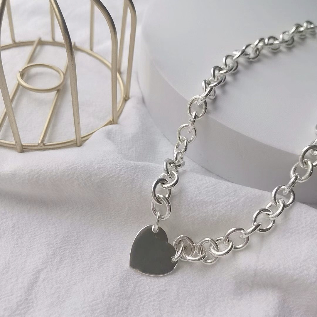 classic silver necklace 8mm Ball chain for women wife girl jewelry heart pendant necklace set for jewlery designer chain womens couple 18K Wedding Party gift